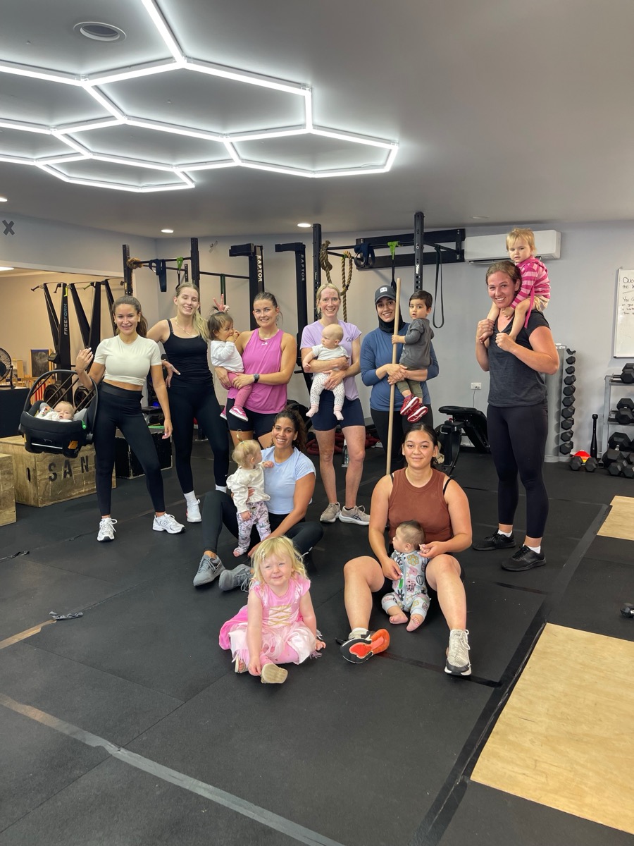 Mums and bubs of the 10:30am Pram Fitness crew in the gym